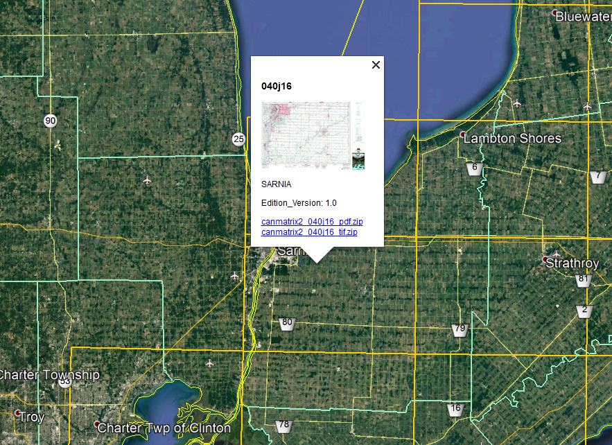 NTS index added to Google Earth and used to determine map sheet for study area