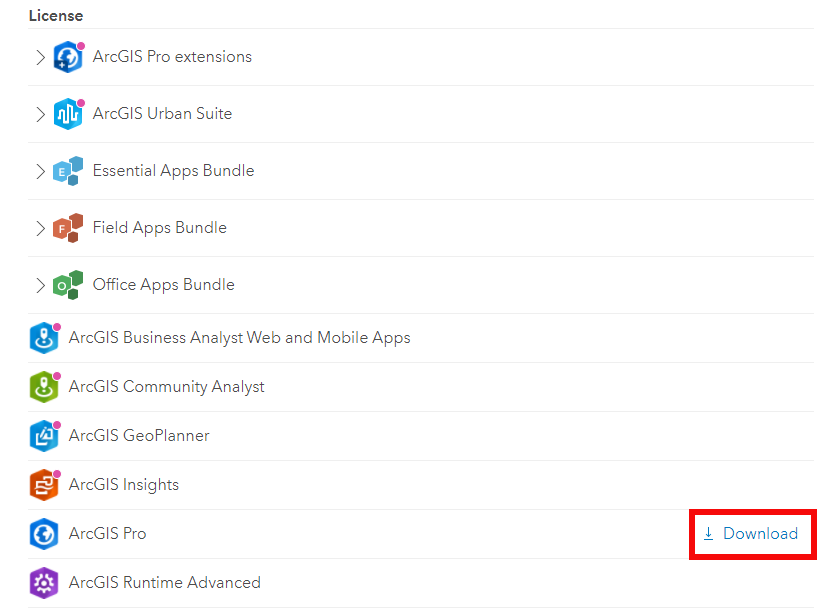 Image showing the download link for ArcGIS Pro