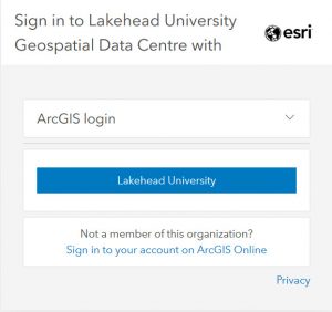 Login page using Single Sign On for Lakehead University ArcGIS Online portal