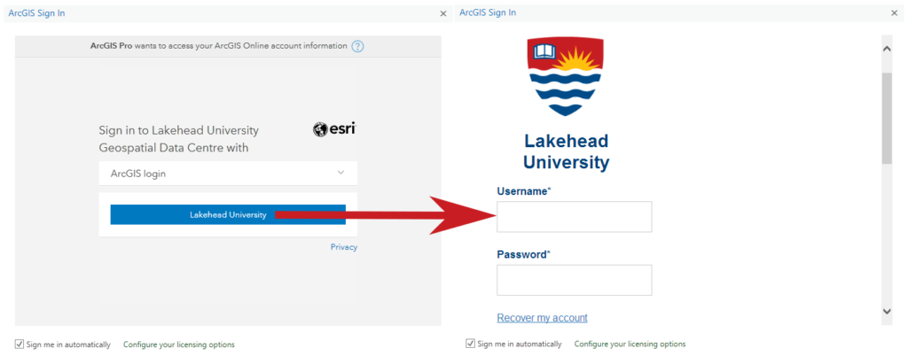 Image showing the Lakehead University sign-in page for ArcGIS 