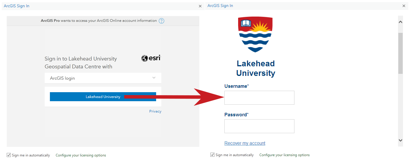 ArcGIS login page for Single Sign On.