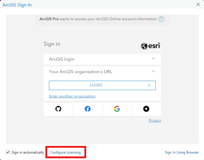 choose Configure Licensing option when attempting to sign in.