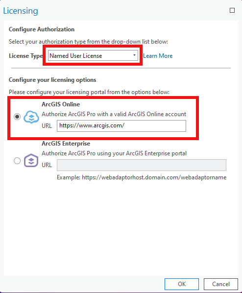 Select Name User License type and ArcGIS Online as licensing portal